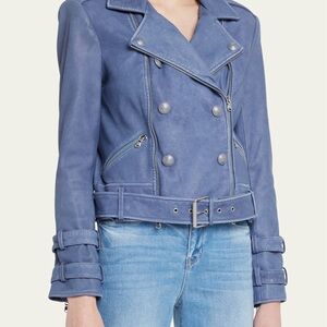 L'AGENCE Slate Blue Leather Jacket